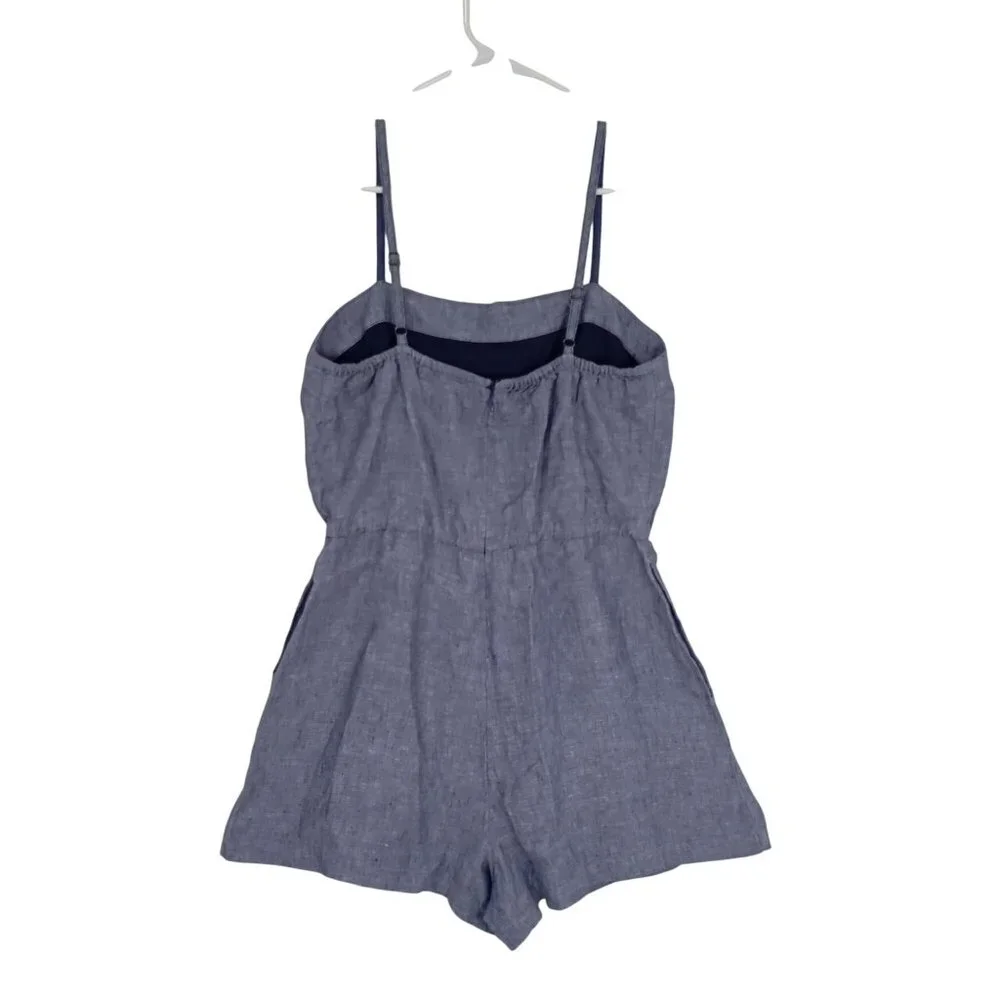 Cynthia Rowley Romper Blue 100% Linen Womens Adjustable Straps Size 6 - Picture 7 of 9